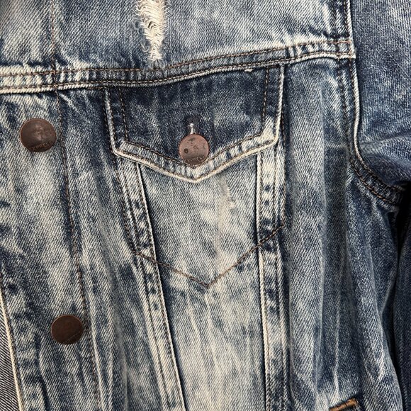 EXPRESS JEANS DENIM JACKET WOMEN'S, MEDIUM, BUTTON UP, POCKETS, DISTRESSED - Picture 6 of 14